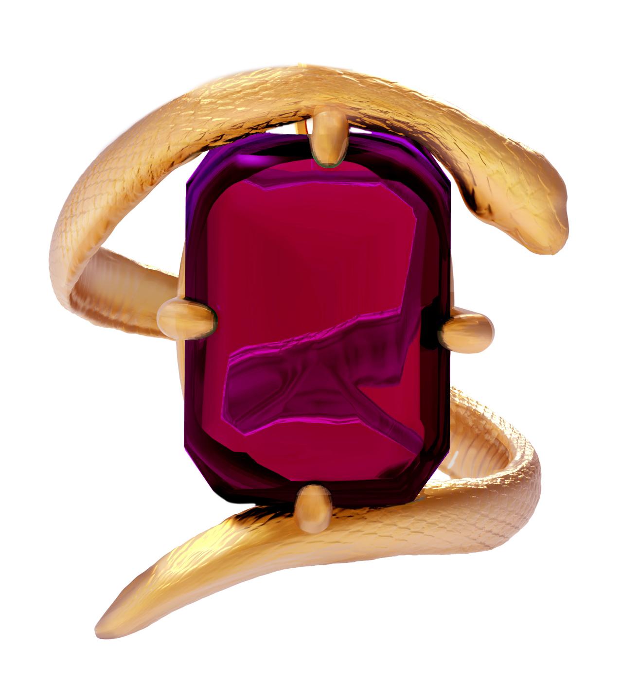 Ottagono Yellow Gold Serpent Brooch with Natural Raspberry Pink Red Tourmaline in vendita