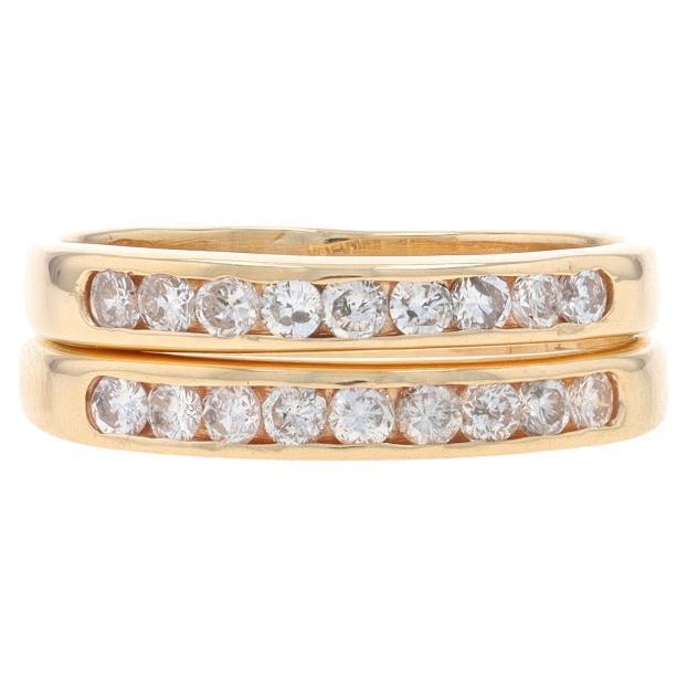 Yellow Gold Set of 2 Diamond Wedding Bands - 14k Round .54ctw Channel Set Rings For Sale
