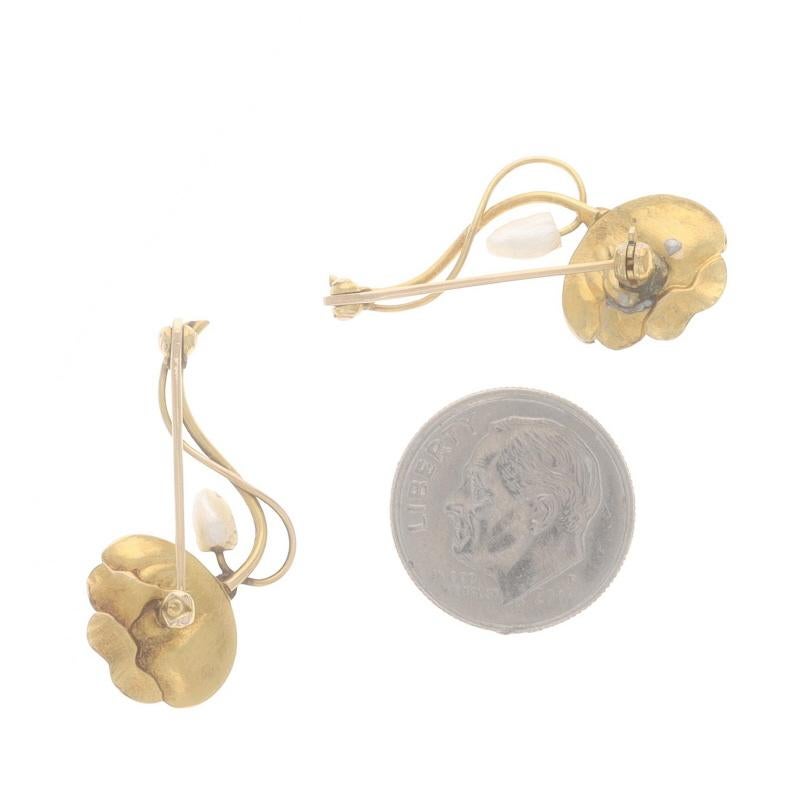 da uomo o donna Set di due spille floreali in oro giallo Art Nouveau con perle - spille a fiore 10k in vendita