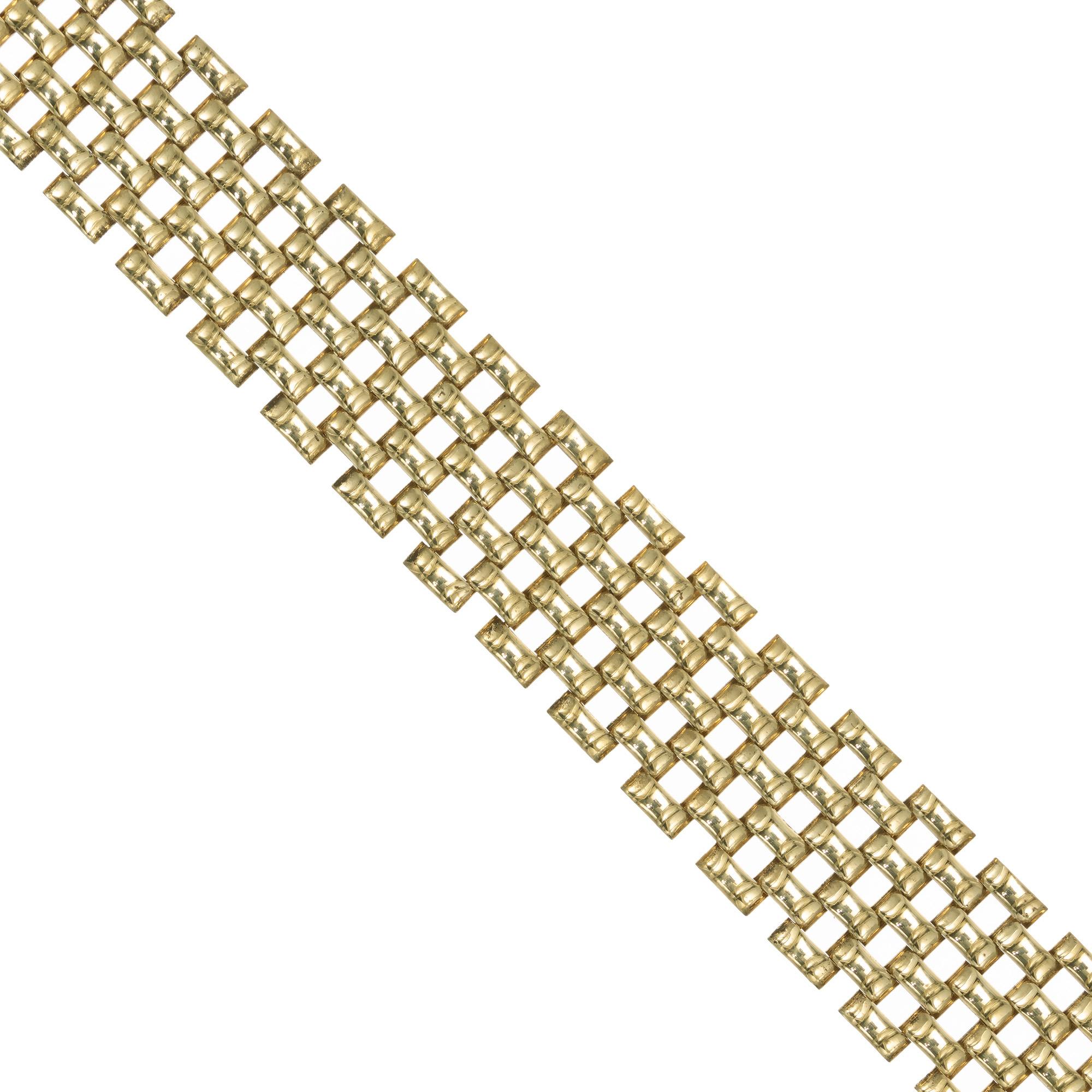 Yellow Gold Seven Row Italian Panther Bracelet In Good Condition For Sale In Stamford, CT