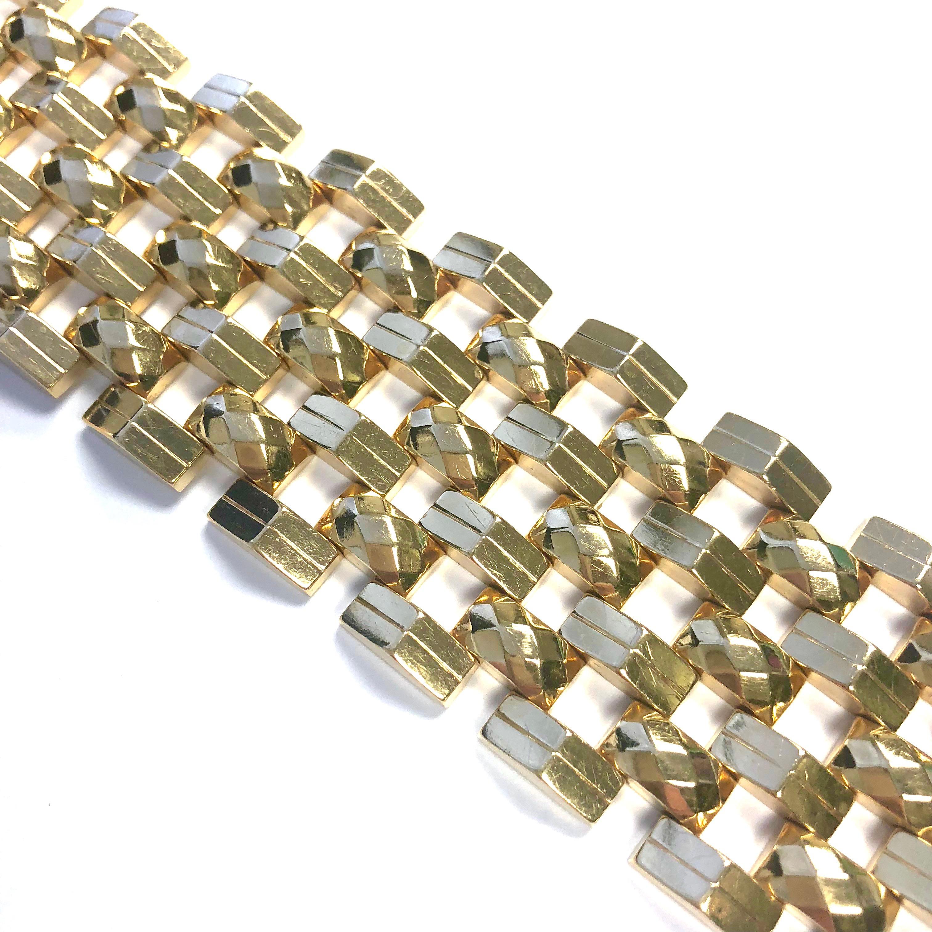 Yellow Gold Seven Row Wide Retro Bracelet In Good Condition In Agoura Hills, CA