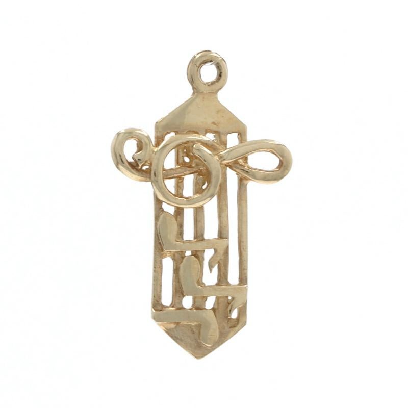 Metal Content: 14k Yellow Gold

Theme: Sheet Music, Treble Clef Notes

Measurements

Tall (from stationary bail): 15/16