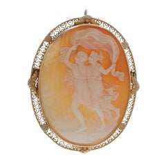 Yellow Gold Shell Cameo Vintage Venus & Psyche Brooch/Pendant 14k Mythology Pin