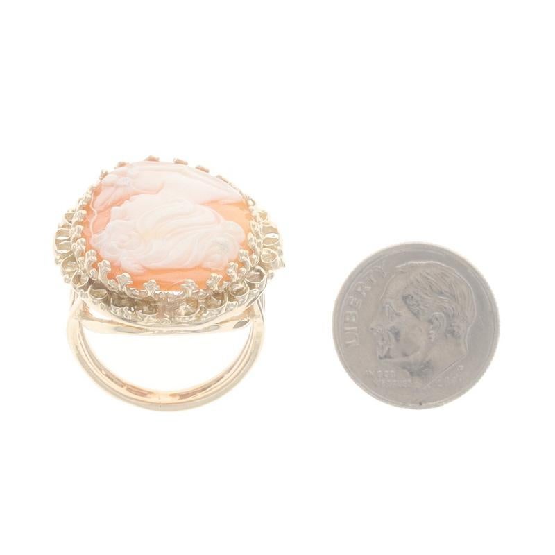 Yellow Gold Shell Cocktail Solitaire Ring - 14k Carved Cameo Silhouette For Sale 2