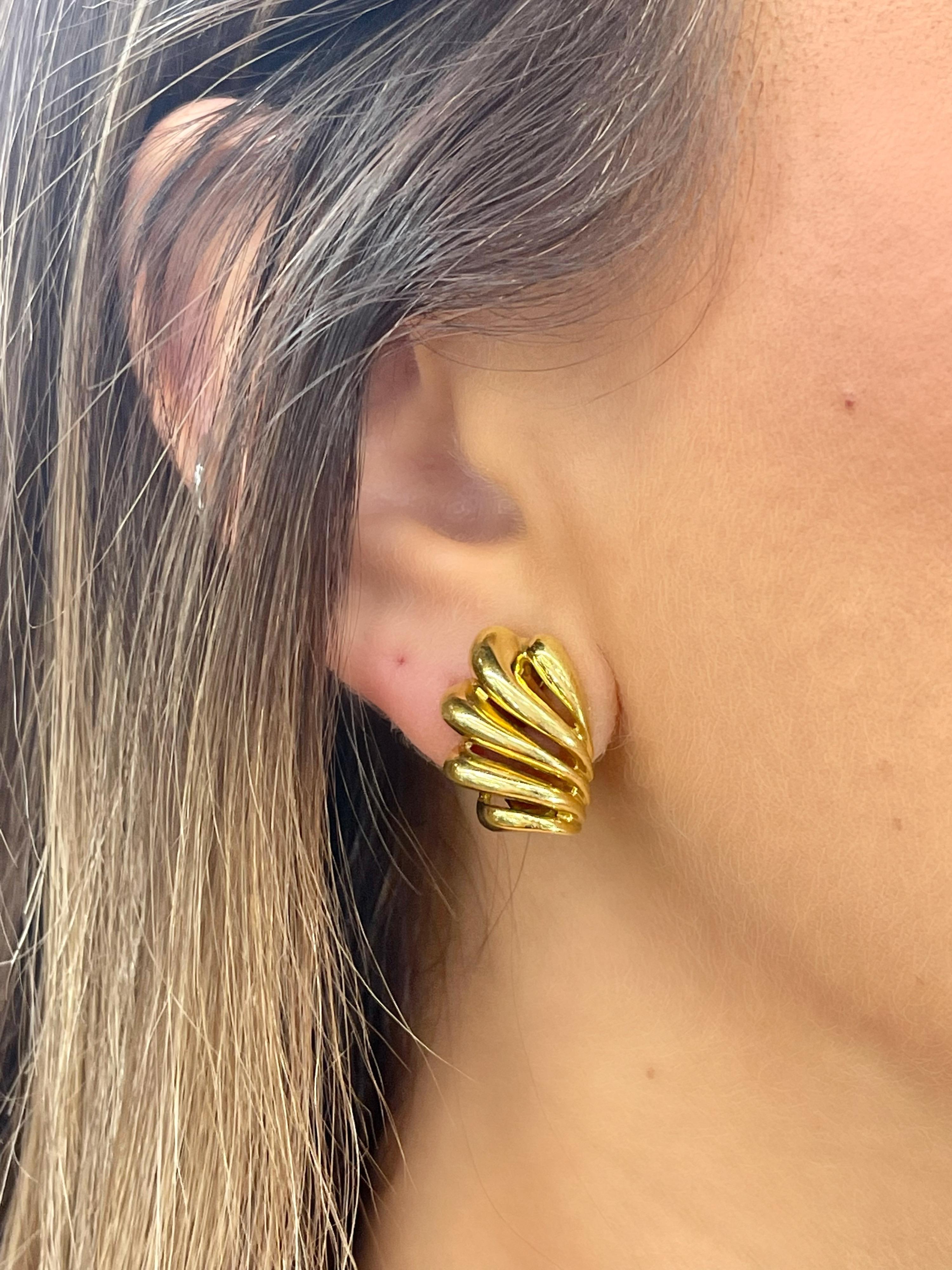Yellow Gold Shell Earring For Sale 1