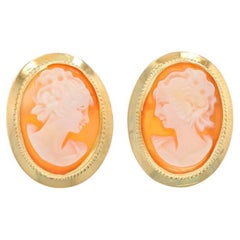 Pendientes grandes de concha de oro amarillo - 18k Silueta de camafeo tallada perforada
