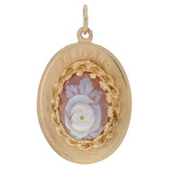 Yellow Gold Shell Portland Rose Pendant - 14k Carved Cameo