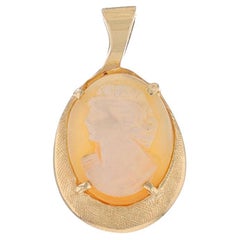 Yellow Gold Shell Silhouette Solitaire Pendant - 14k Carved Cameo
