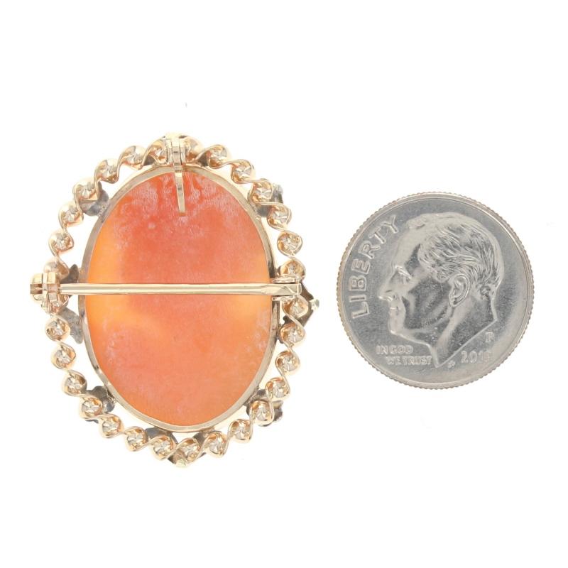 Women's Yellow Gold Shell Vintage Brooch/Pendant - 10k Carved Cameo Silhouette Pin For Sale