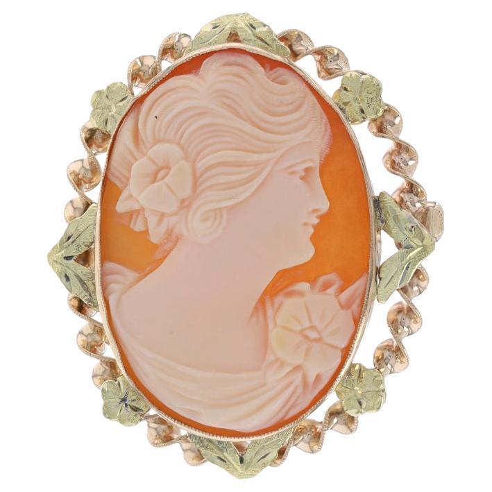 Yellow Gold Shell Vintage Brooch/Pendant - 10k Carved Cameo Silhouette Pin For Sale