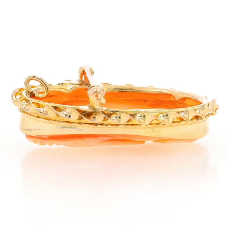 Yellow Gold Shell Vintage Convertible Brooch/Pendant 14k Carved Cameo Silhouette In Excellent Condition In Greensboro, NC