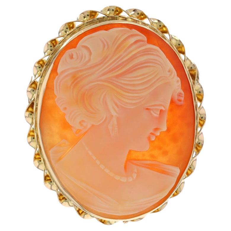 Yellow Gold Shell Vintage Convertible Brooch/Pendant 14k Carved Cameo Silhouette