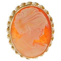 Yellow Gold Shell Vintage Convertible Brooch/Pendant 14k Carved Cameo Silhouette
