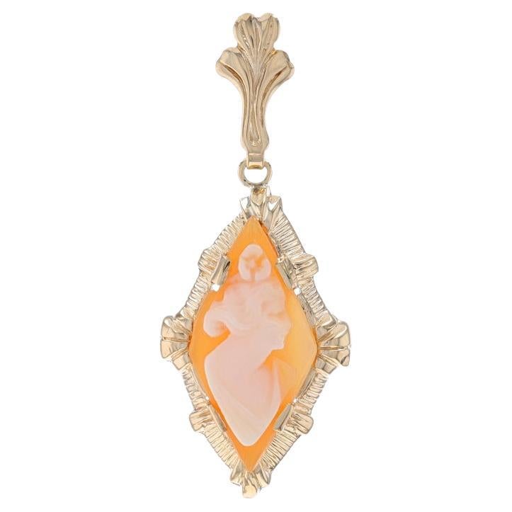 Yellow Gold Shell Vintage Pendant - 10k Carved Cameo Silhouette For Sale