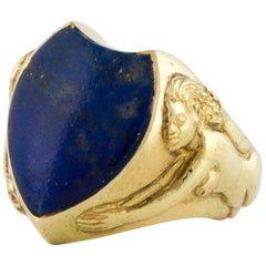 Vintage 18K Gold Shield Shaped Lapis Ring