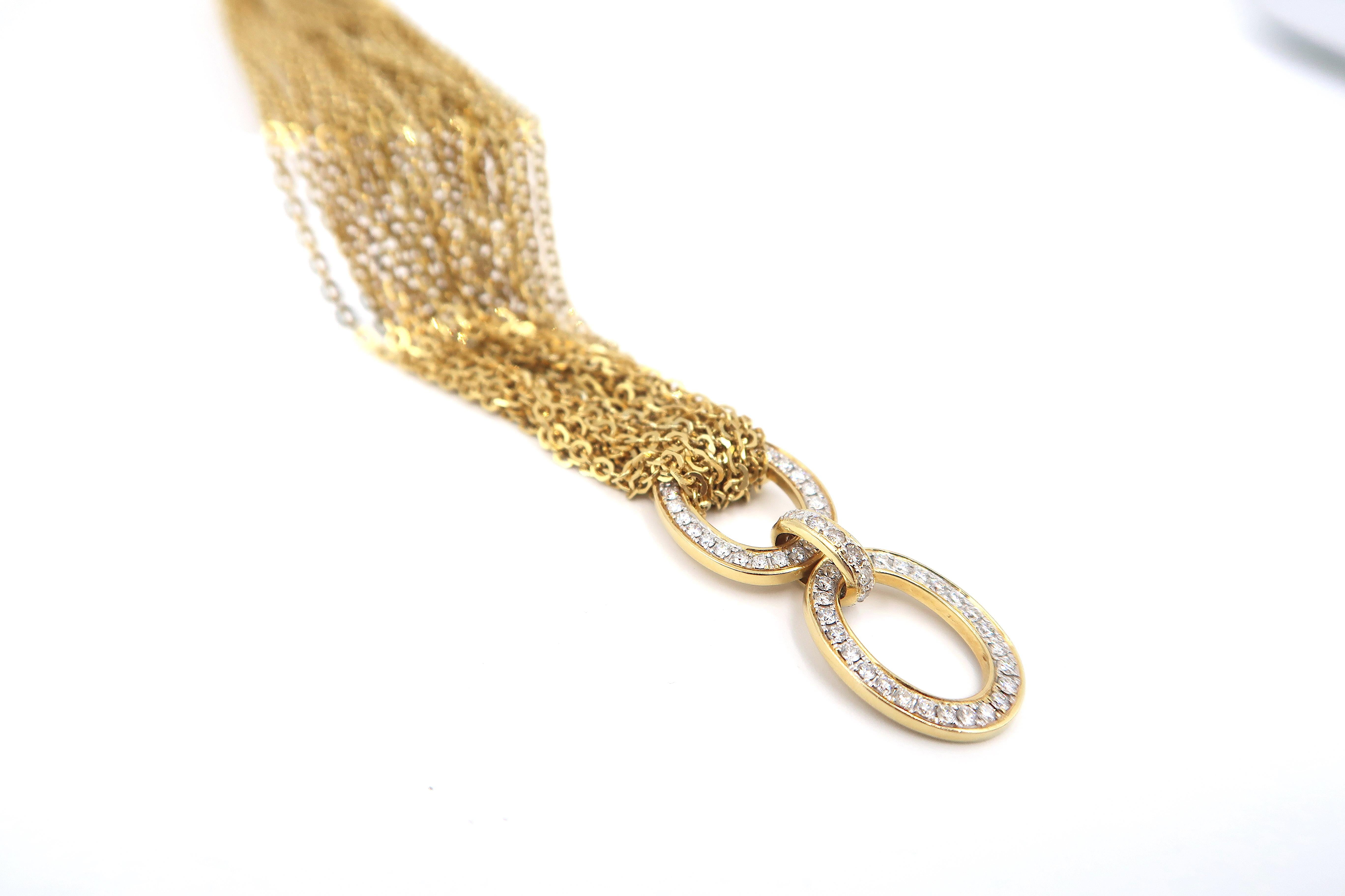 Multiple Strand Yellow Gold Shiny Chain Diamond Bracelet In New Condition For Sale In Bangkok, TH