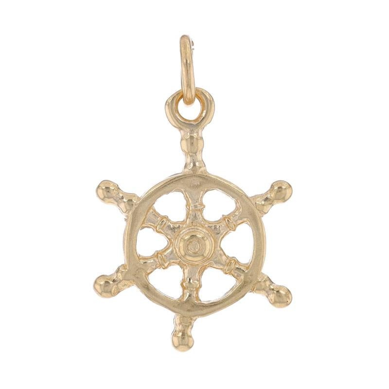 Metal Content: 14k Yellow Gold

Theme: Ship Helm, Boat Wheel

Measurements

Tall (from stationary bail): 3/4