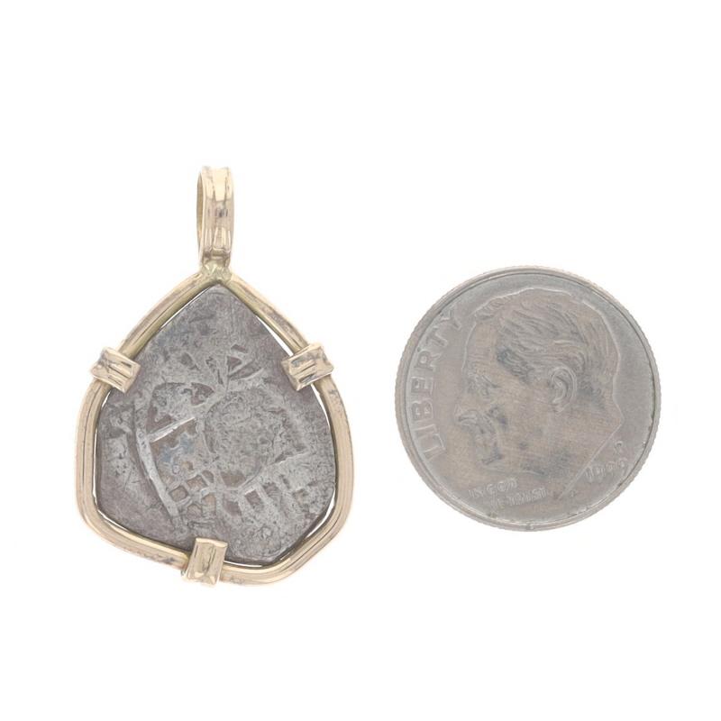 Women's or Men's Yellow Gold Shipwreck Coin Pendant - 14k & Silver Currency For Sale
