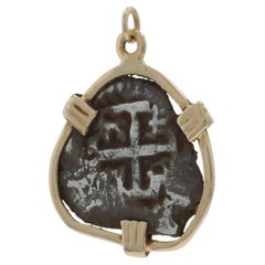 Ciondolo con moneta reale spagnola del naufragio in oro giallo - Valuta 14k