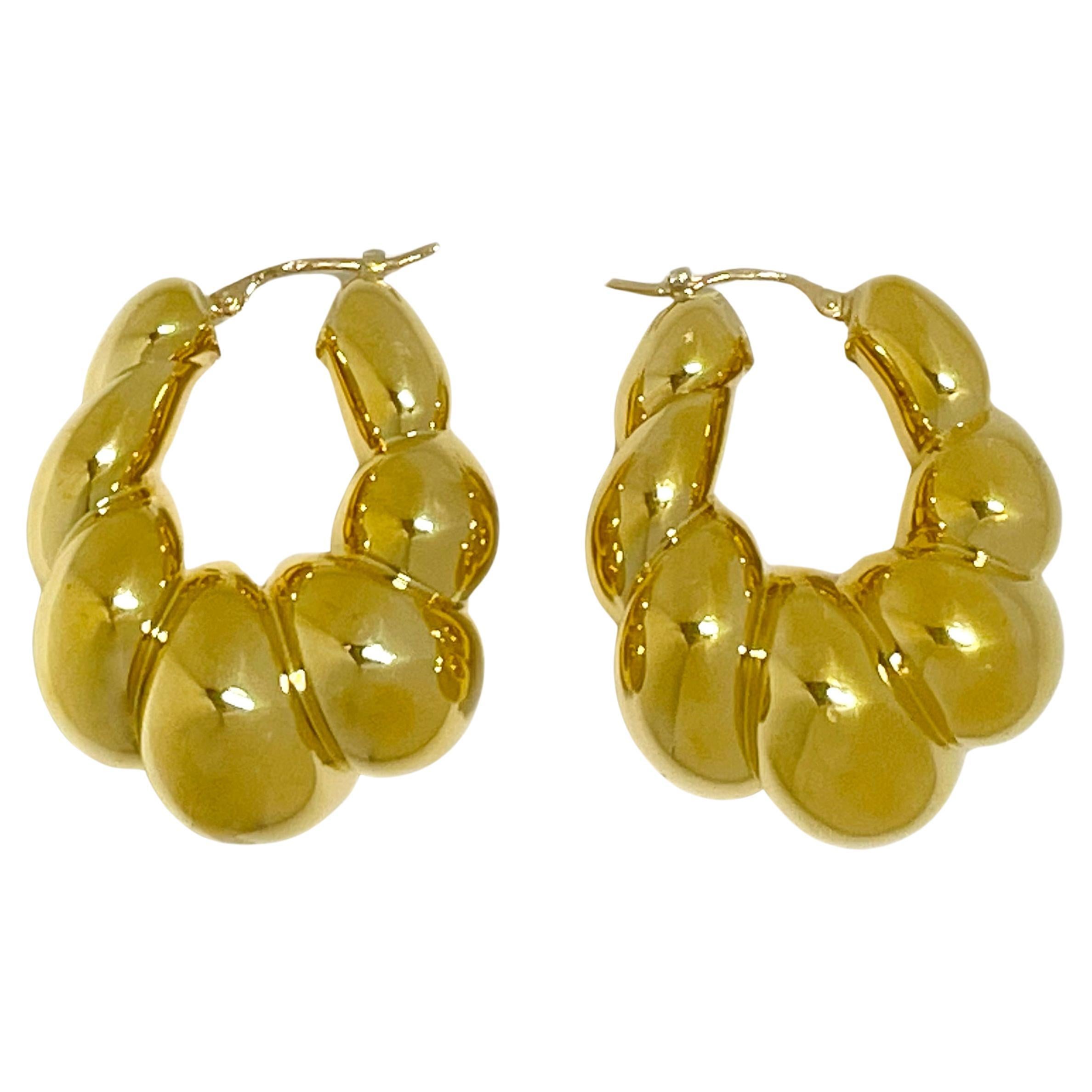 Yellow Gold Shrimp Hoop Earrings
