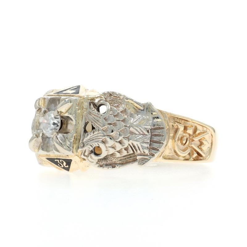 Or jaune Shriners Scottish Rite Masonic Ring 10k Diamond Round .20ct Excellent état - En vente à Greensboro, NC