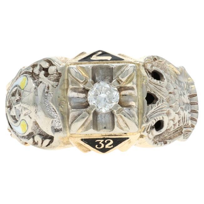 Or jaune Shriners Scottish Rite Masonic Ring 10k Diamond Round .20ct
