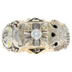 Yellow Gold Shriners Scottish Rite Masonic Ring 10k Diamond Round .20ct