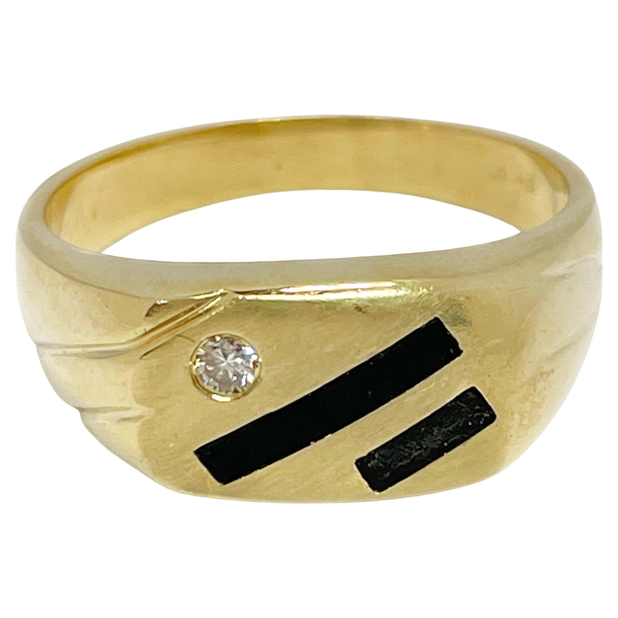 Yellow Gold Signet Diamond Ring For Sale