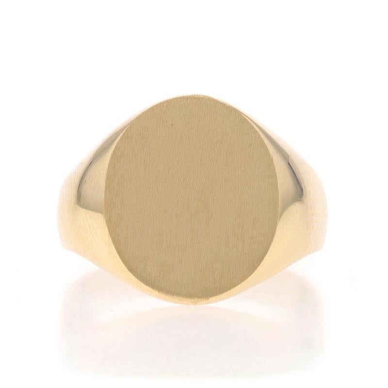 Size: 9 1/4
Sizing Fee: Up 3 sizes for $50 or Down 2 sizes for $40

Metal Content: 10k Yellow Gold

Style: Signet
Features: Engravable

Measurements

Face Height (north to south): 5/8