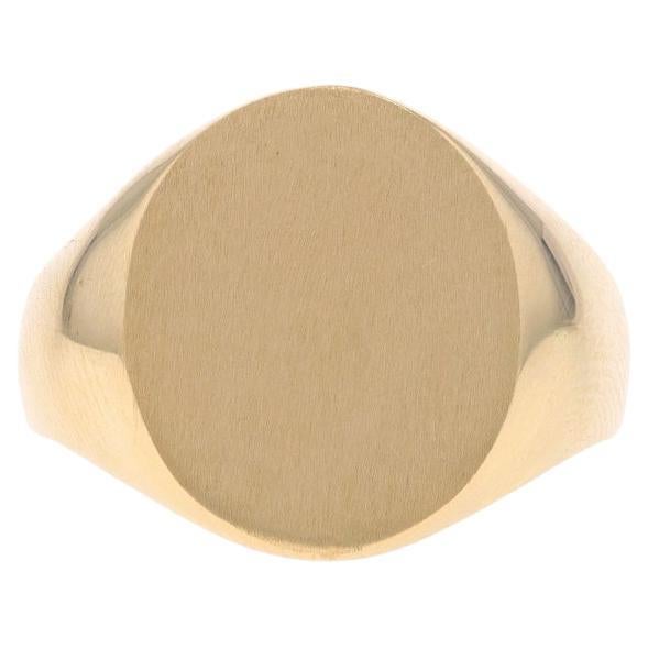 Yellow Gold Signet Men's Ring - 10k Engravable Brushed Oval For Sale
