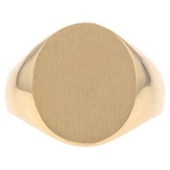 Yellow Gold Signet Men's Ring - 10k Engravable Brushed Oval