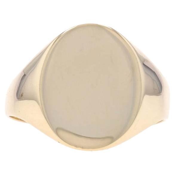 Yellow Gold Signet Men's Ring - 10k Engravable Oval For Sale