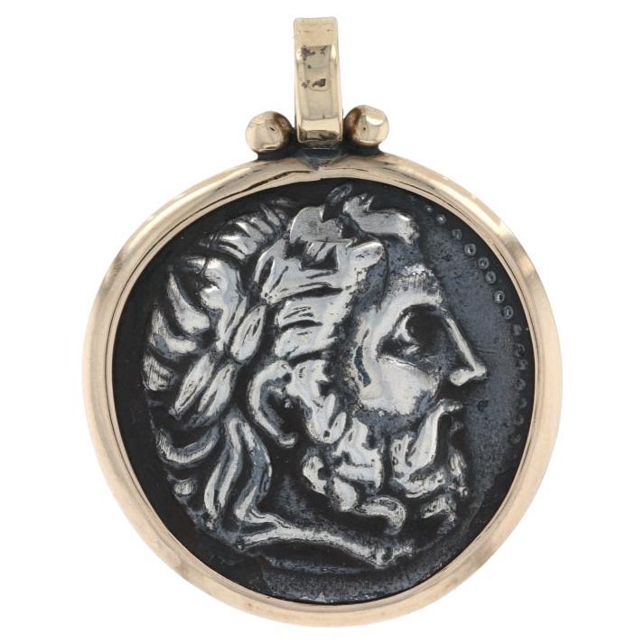Yellow Gold & Silver Ancient Coin Reproduction Pendant - 14k & Replica Copy For Sale