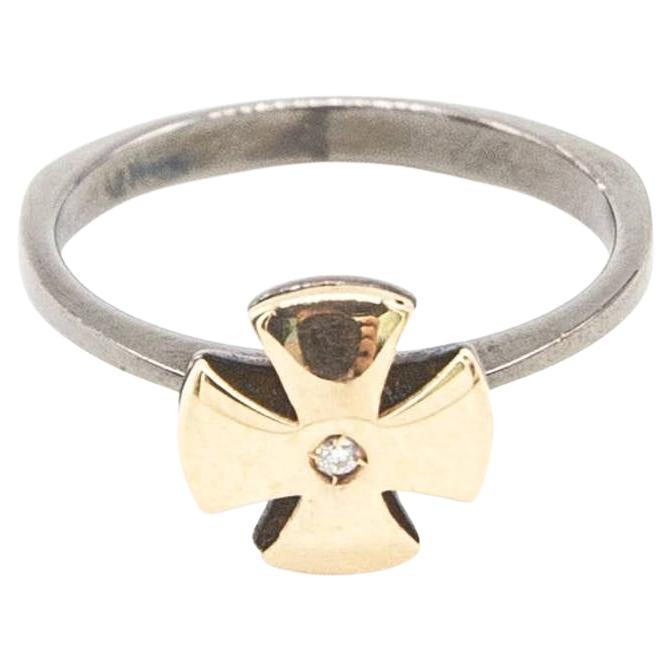 Yellow Gold, Silver and Diamond Ring
