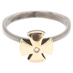 Yellow Gold, Silver and Diamond Ring
