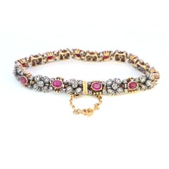 Yellow Gold Silver Ruby Diamond Bracelet