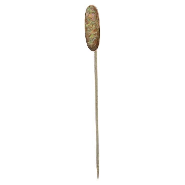 Yellow Gold & Silver Toned Abalone Vintage Solitaire Stickpin - 10k For Sale