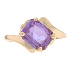 Yellow Gold Sim Alexandrite Color Change Bypass Ring 14k Rectangle 1.75ct