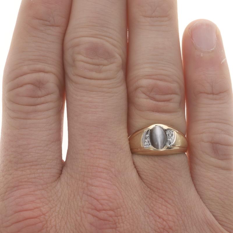 Oval Cut Yellow Gold Simulated Cat's Eye Diamond Men's Ring - 10k Oval Cabochon