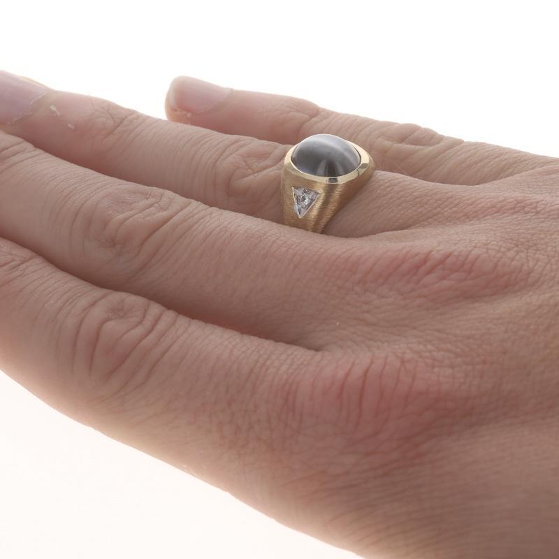 Yellow Gold Simulated Cat's Eye Lab-Created Spinel Men's Ring 10k Oval Cabochon 1