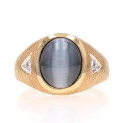 Yellow Gold Simulated Cat's Eye Lab-Created Spinel Men's Ring 10k Oval Cabochon
