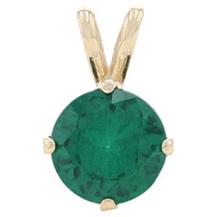 Yellow Gold Simulated Emerald Solitaire Pendant - 14k Round