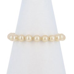 Yellow Gold Simulated Pearl Knotted Strand Bracelet 7 1/4" - 14k