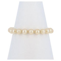 Yellow Gold Simulated Pearl Knotted Strand Bracelet 7 1/4" - 14k