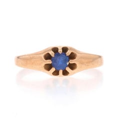 Yellow Gold Simulated Sapphire Edwardian Solitaire Ring - 10k Antique Buttercup