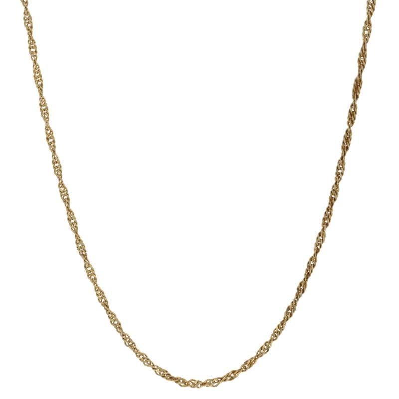 Contenuto del metallo: Oro giallo 14k

Stile della catena: Singapore
Stile della collana: Catena
Tipo di chiusura: Chiusura con anello a molla

Misure

Lunghezza: 18