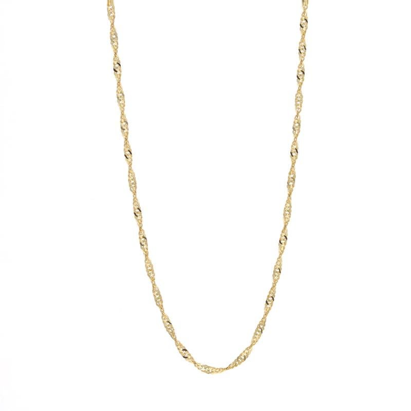 Metal Content: 14k Yellow Gold

Chain Style: Singapore
Necklace Style: Chain
Fastening Type: Lobster Claw Clasp

Measurements

Length: 18