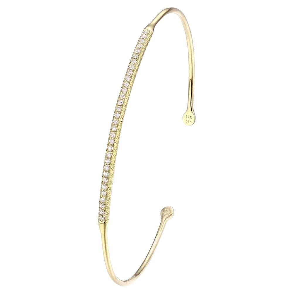   Yellow Gold Single Row Diamonds Bangle For Sale