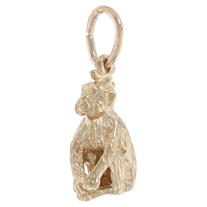 Yellow Gold Sitting Monkey Charm - 14k Primate Animal For Sale