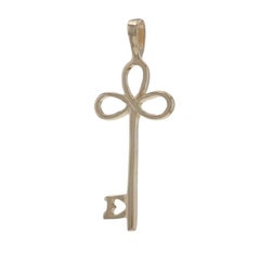 Yellow Gold Skeleton Key Pendant 14k Three Leaf Clover Heart